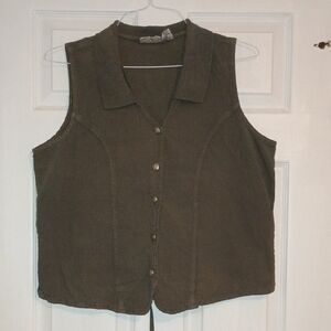 Fashion Bug Sleeveless Button-Down Vest Olive Green Size XL